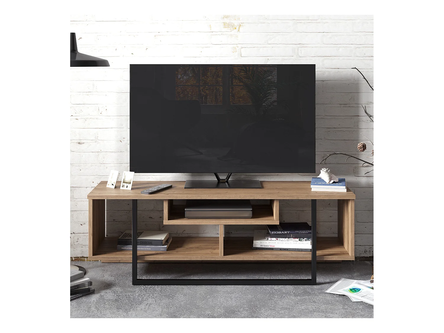 Meuble TV Asal de 12 cm avec le cadre en métal (Noyer et Noir)