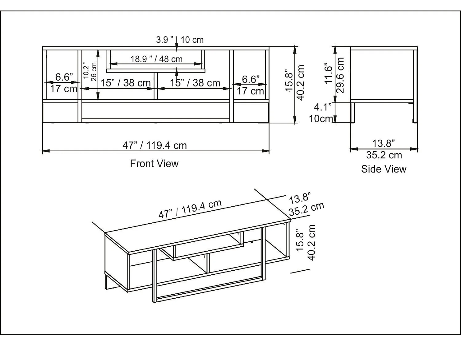 Meuble TV Asal de 12 cm avec le cadre en métal (Noyer et Noir)