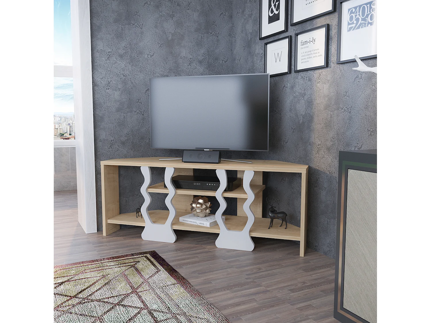 Decorotika Firal Corner TV Unit for TVs up to 45 inches with Open Shelves