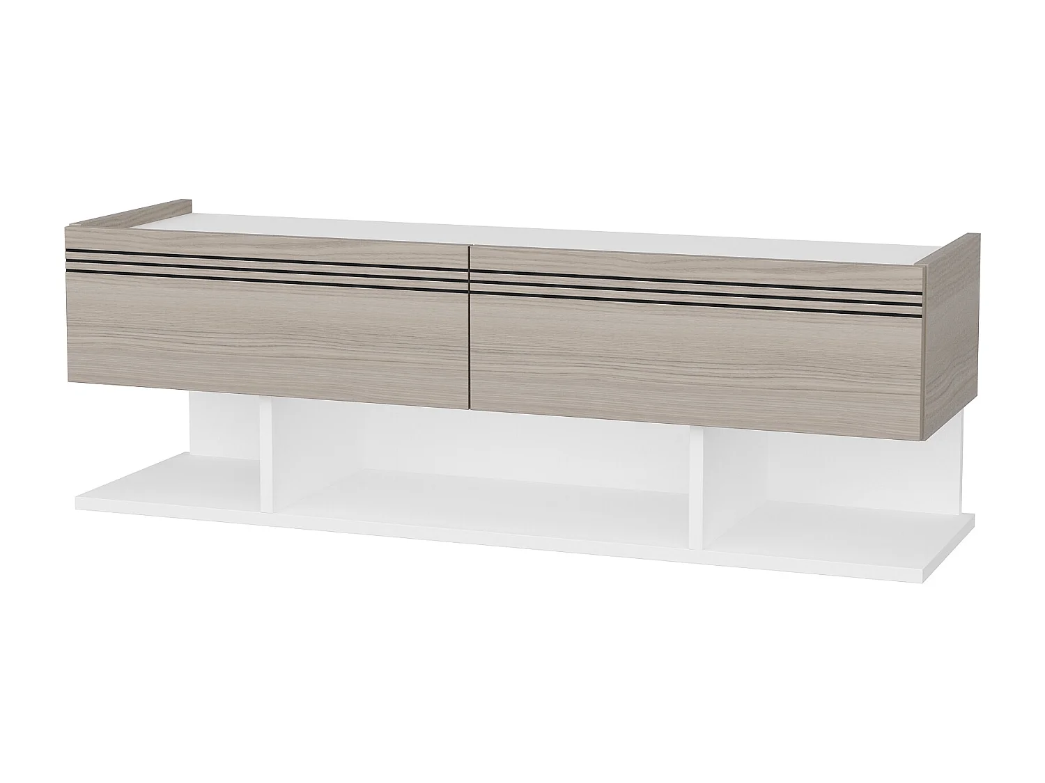 Meuble TV Kase de 120 cm - Armoires abattants (Blanc et Cordoba)