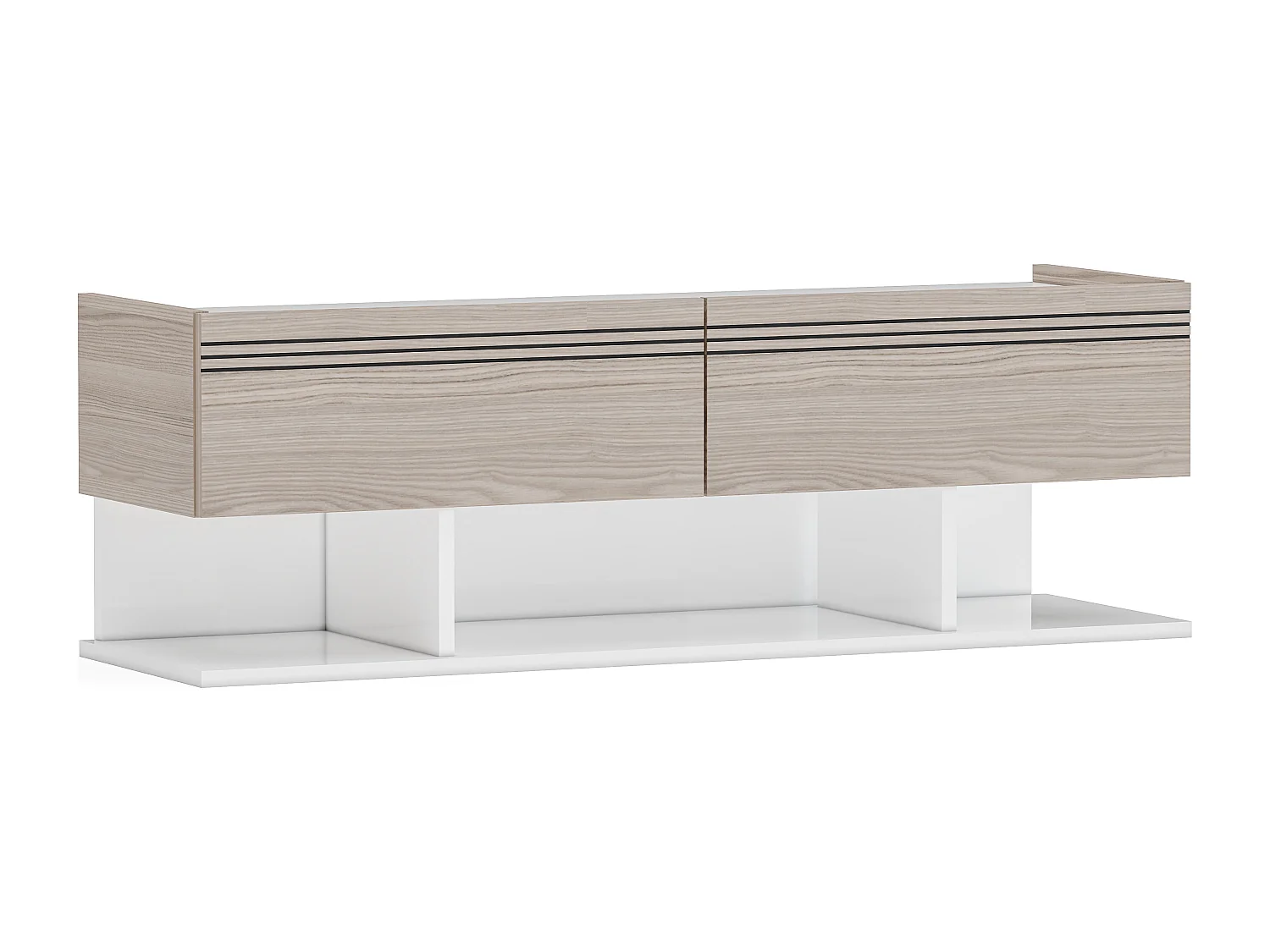 Meuble TV Kase de 120 cm - Armoires abattants (Blanc et Cordoba)