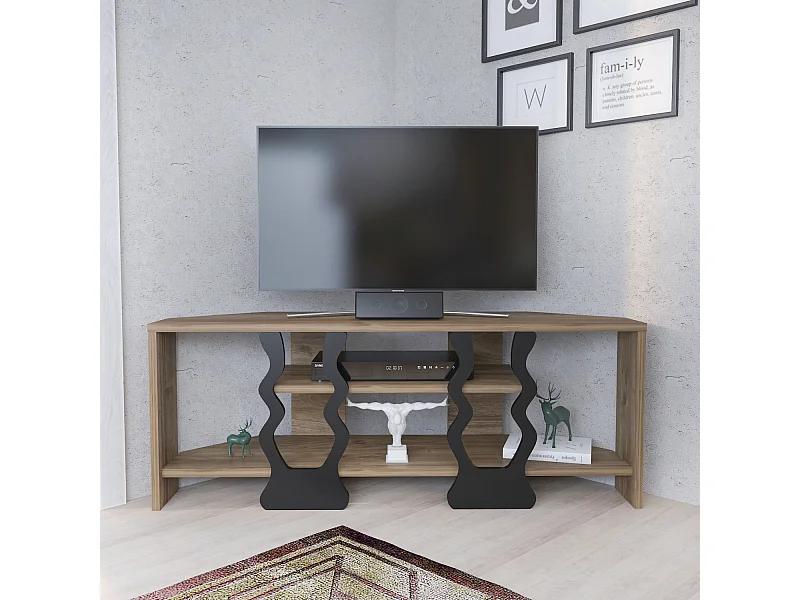 Meuble TV d'angle Firal 110 cm avec niches, decoratif, modern  (Noyer et Noir)