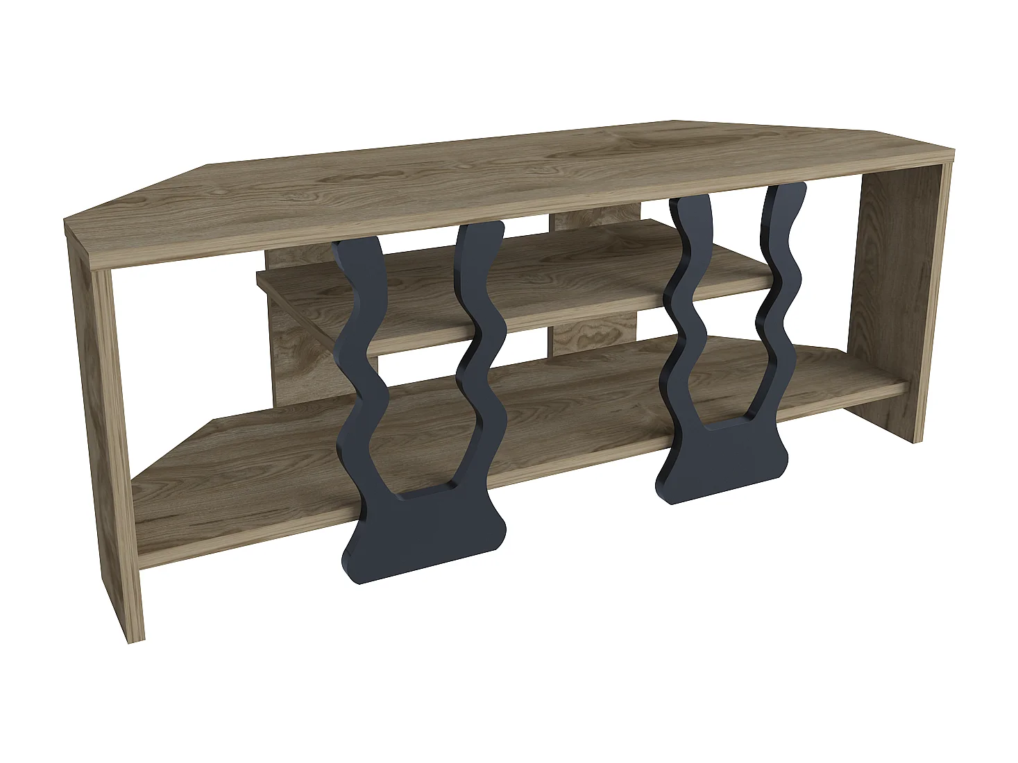 Meuble TV d'angle Firal 110 cm avec niches, decoratif, modern (Oud et Noir)