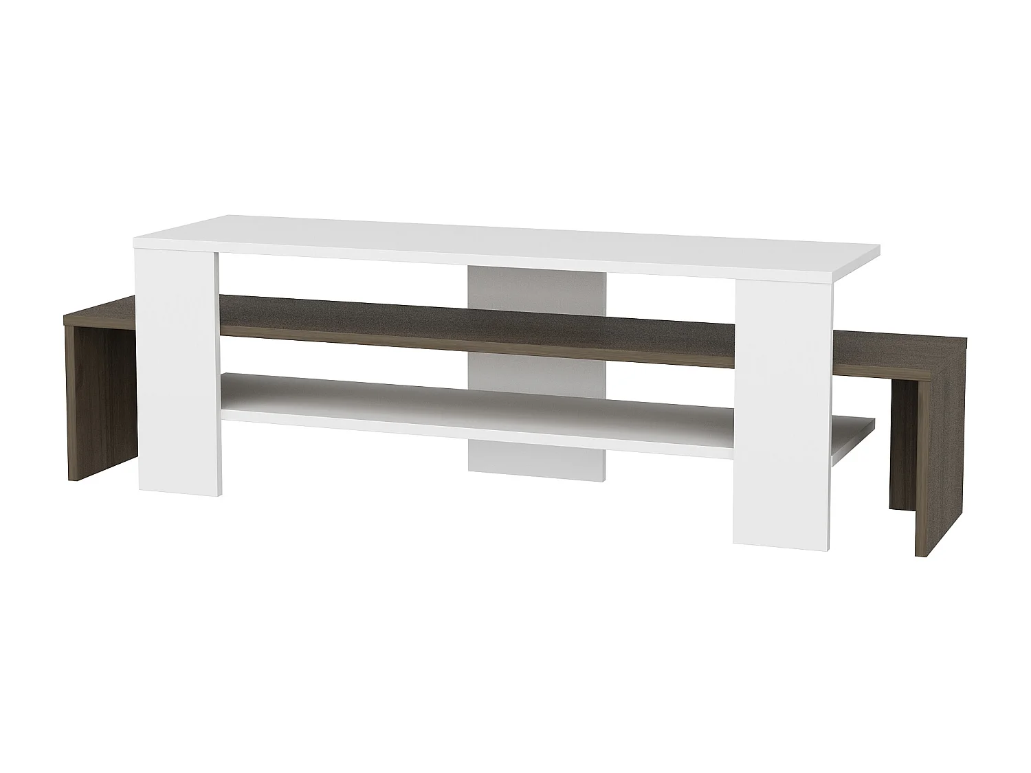 Meuble TV de 120 cm Lenora avec des étagères ouvertes (Blanc et noyer)