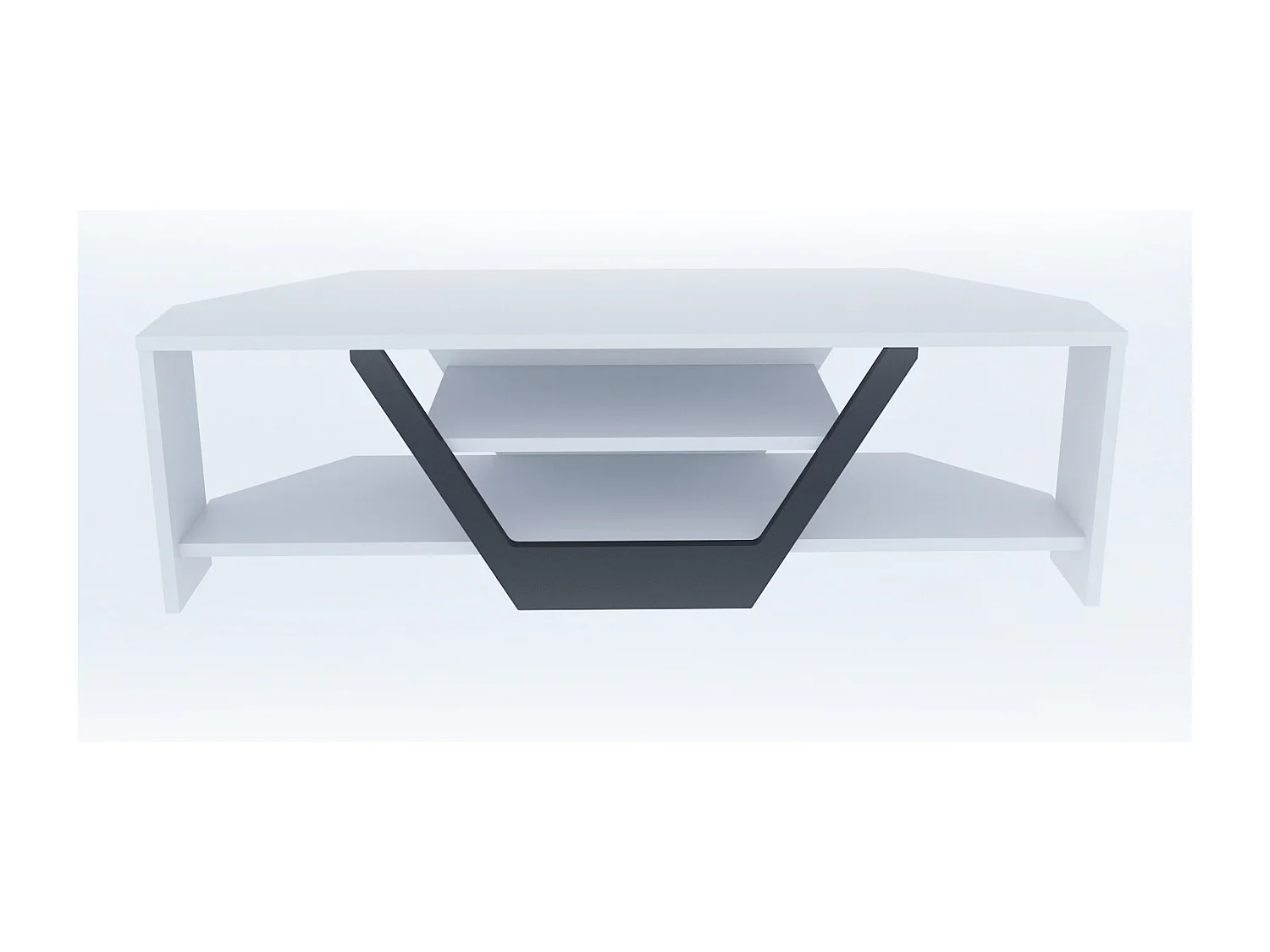 Meuble TV d'angle Sares en forme V - Etagères ouvertes (Blanc et Noir)