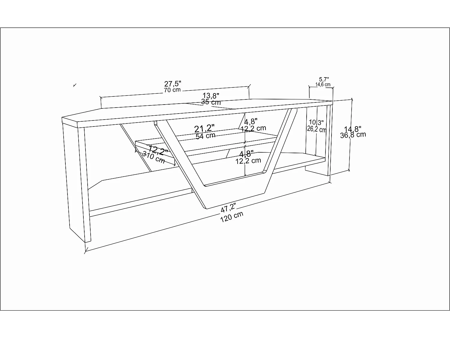 Meuble TV d'angle Sares en forme V - Etagères ouvertes (Blanc et Noir)