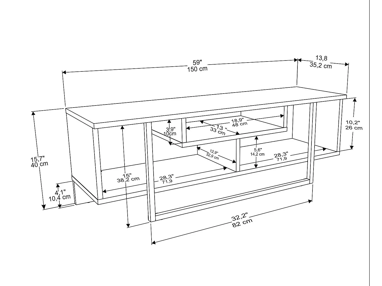 Meuble TV de 150 cm Asal, Cadre en métal, reversible (Blanc et noir)