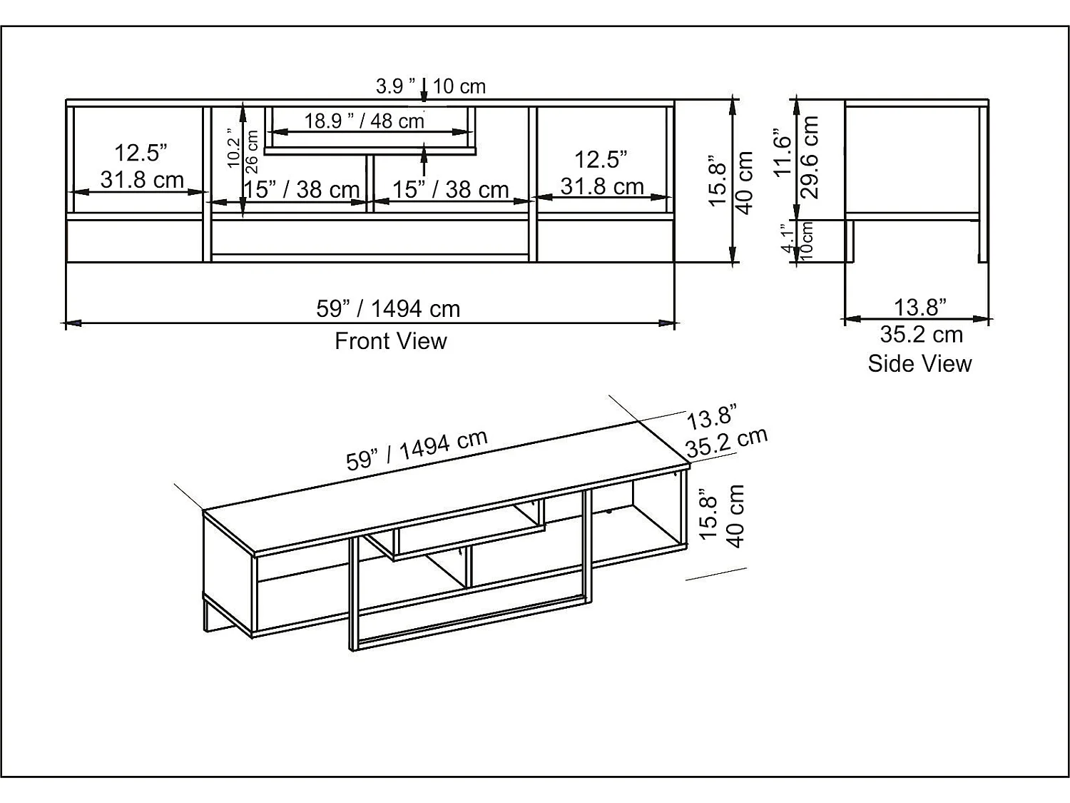 Meuble TV de 150 cm Asal, Cadre en métal, reversible (Noyer et noir)