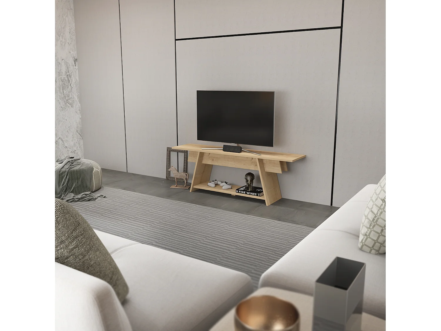 Meuble TV Lanca 120 cm Design Scandinavien, Simple et Chic
