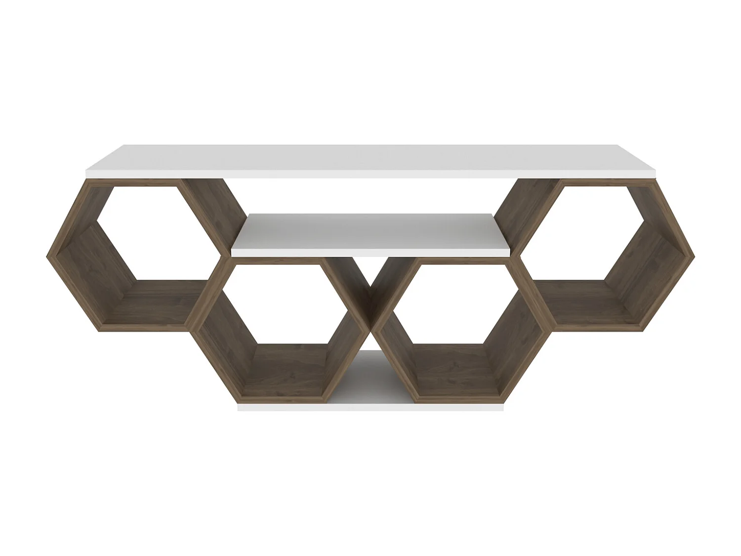 Meuble TV Bal compliments en forme de nid d'abeille, reversible (Blanc et Noyer)