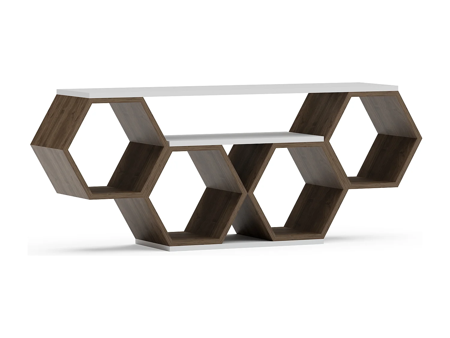Meuble TV Bal compliments en forme de nid d'abeille, reversible (Blanc et Noyer)