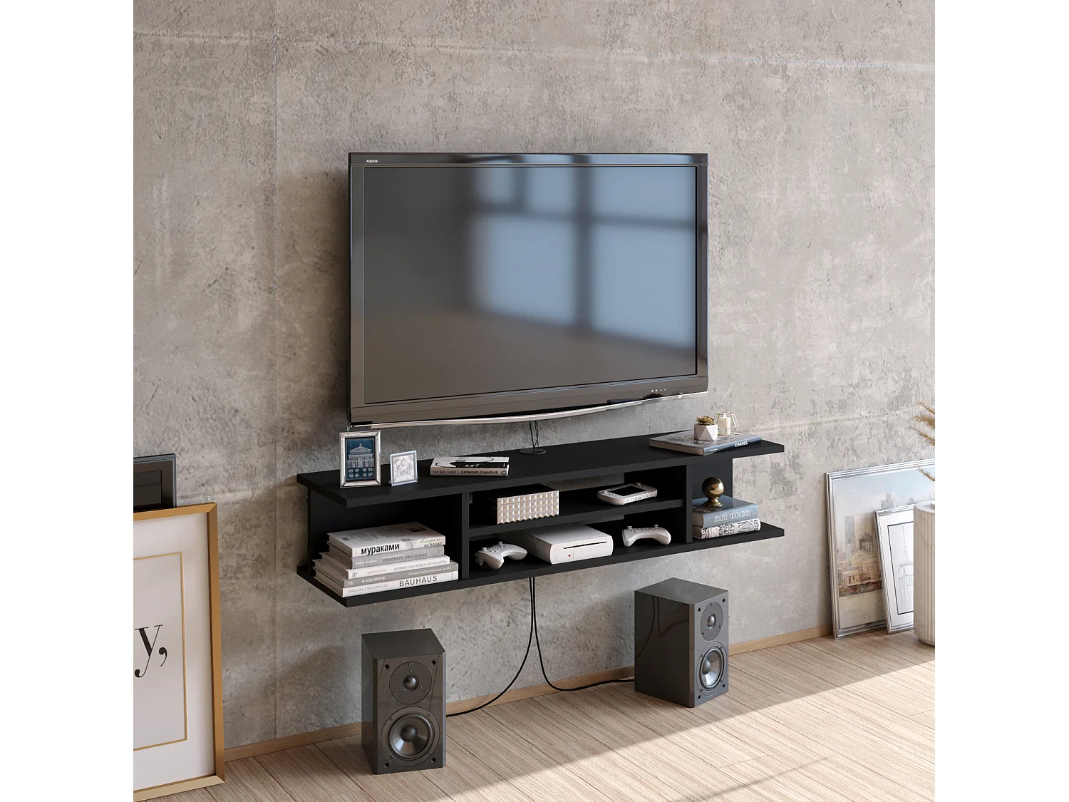 Meuble TV mural de 120 cm Pivot (Noir)
