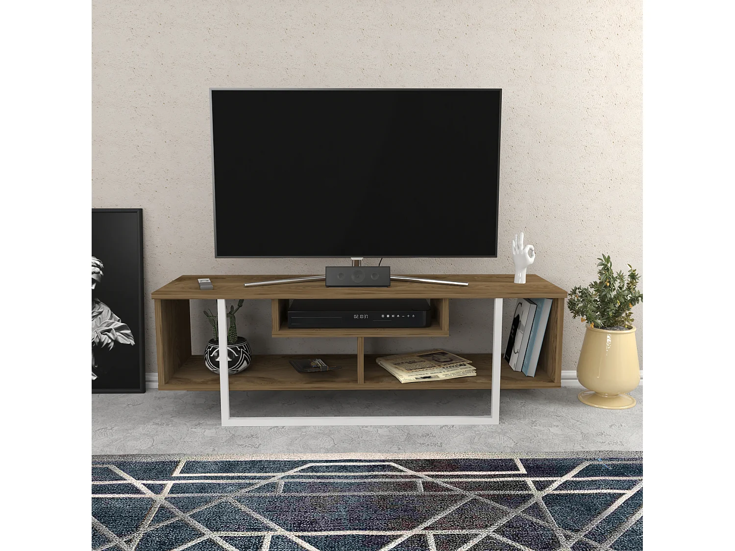 Meuble TV Asal de 12 cm avec le cadre en métal (Oud  et blanc)