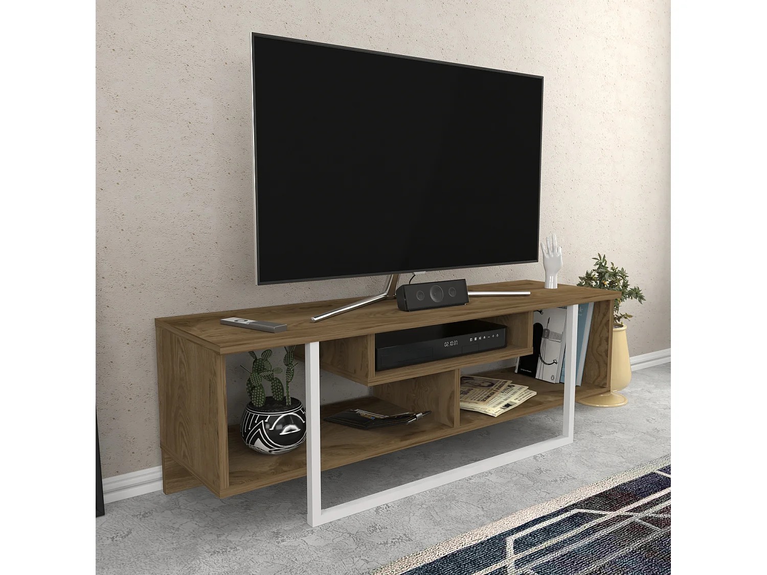 Meuble TV Asal de 12 cm avec le cadre en métal (Oud  et blanc)