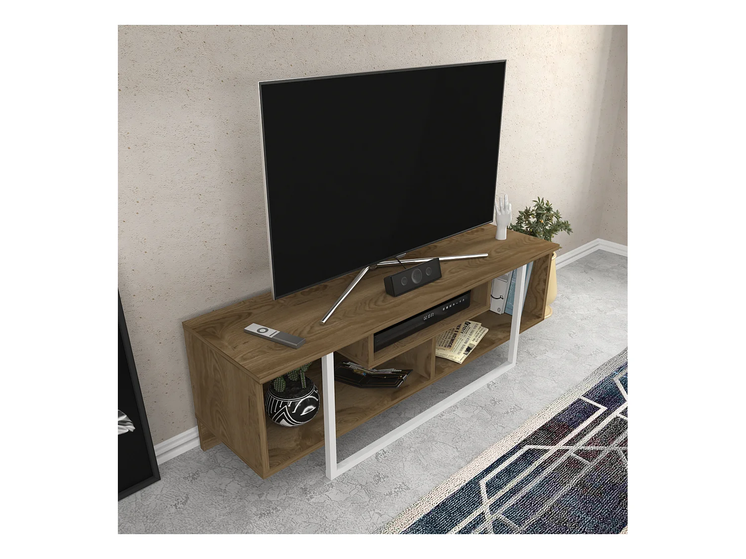 Meuble TV Asal de 12 cm avec le cadre en métal (Oud  et blanc)