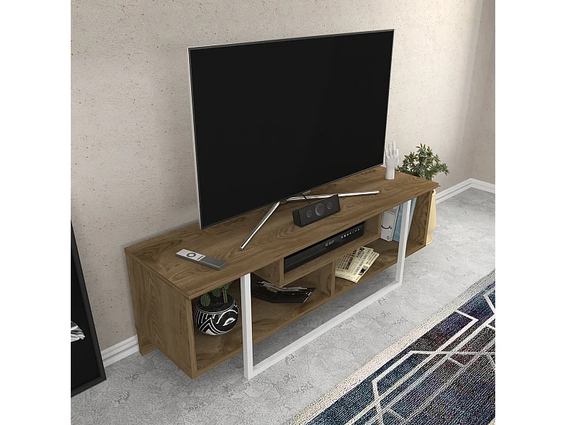 Meuble TV Asal de 12 cm avec le cadre en métal (Oud  et blanc)