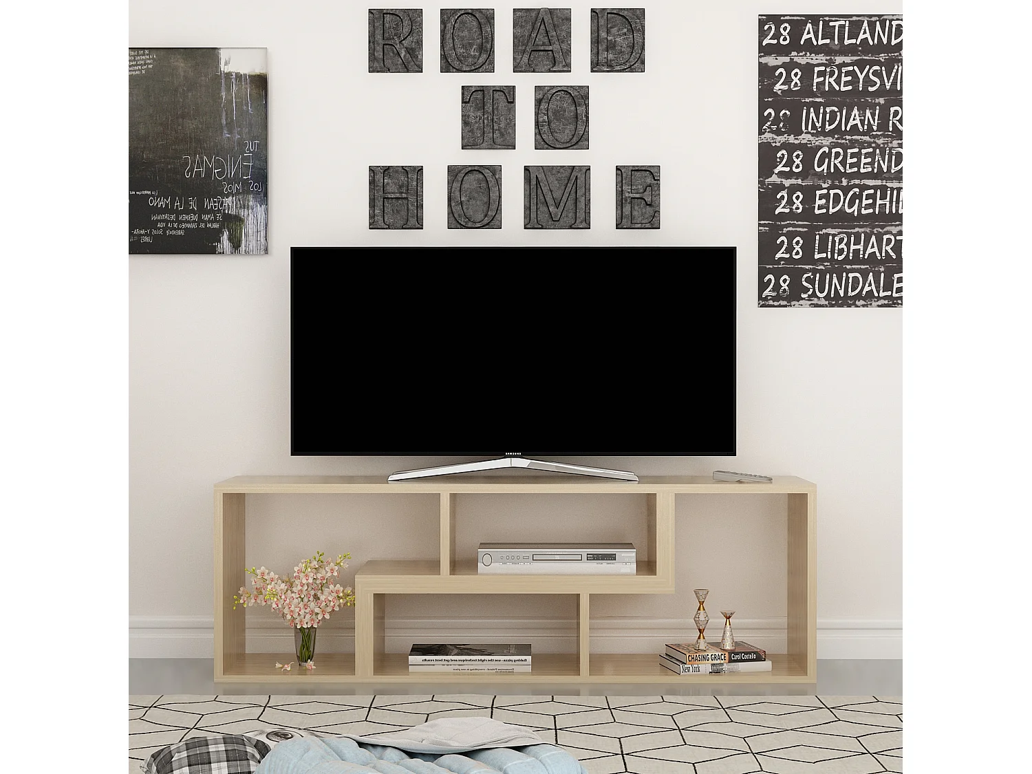 Meuble TV ajustable Cubicco, Design spécial pouvant passer de 120 cm à 180 cm