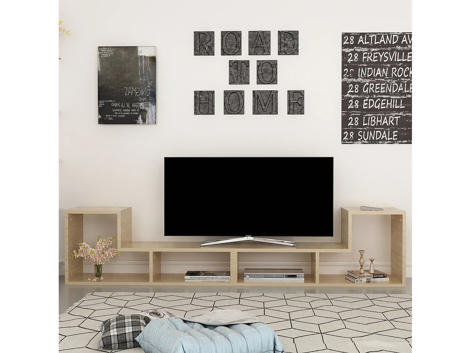 Meuble TV ajustable Cubicco, Design spécial pouvant passer de 120 cm à 180 cm