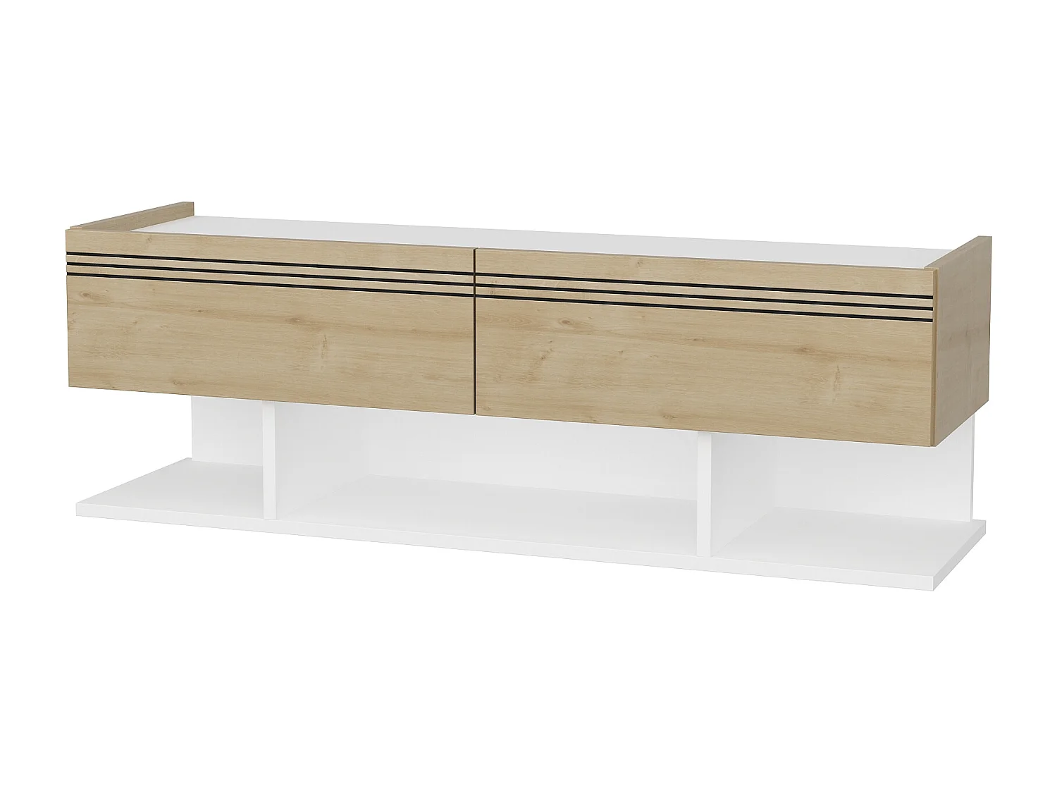 Meuble TV Kase de 120 cm - Armoires abattants (Blanc et Chêne)