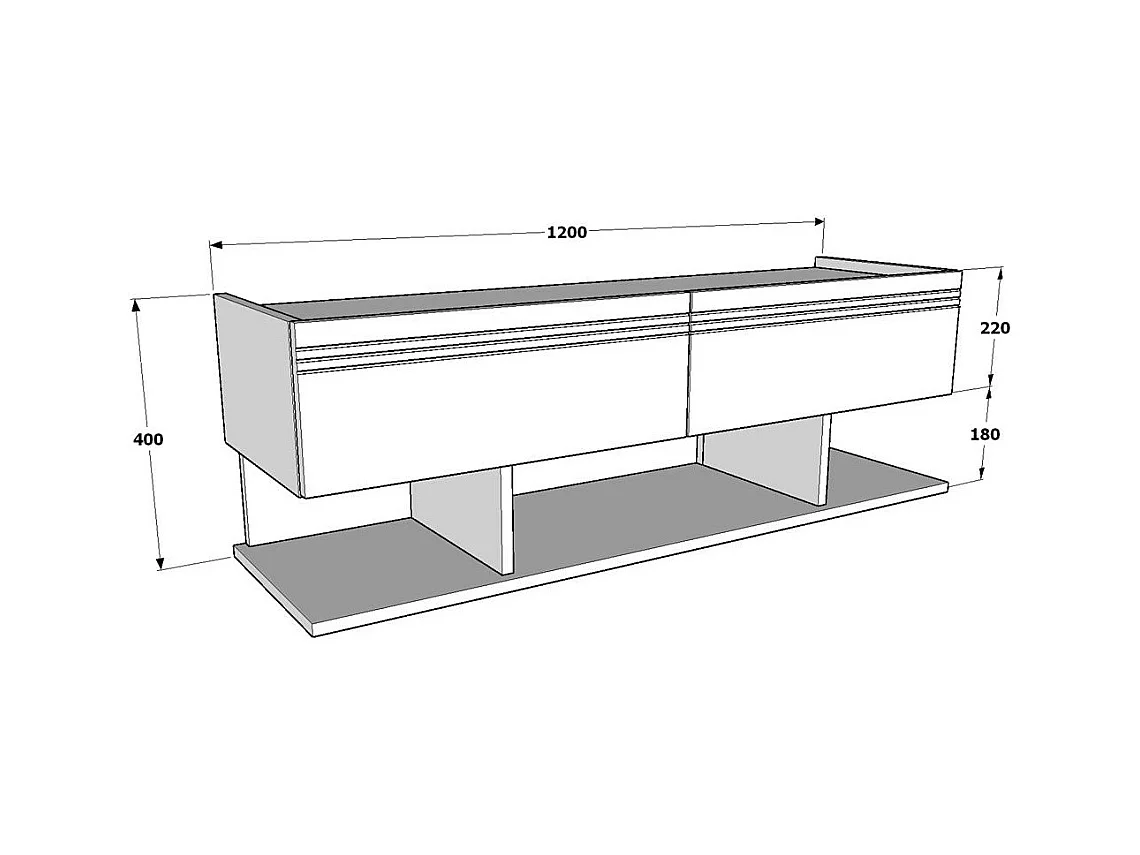 Meuble TV Kase de 120 cm - Armoires abattants (Blanc et Chêne)