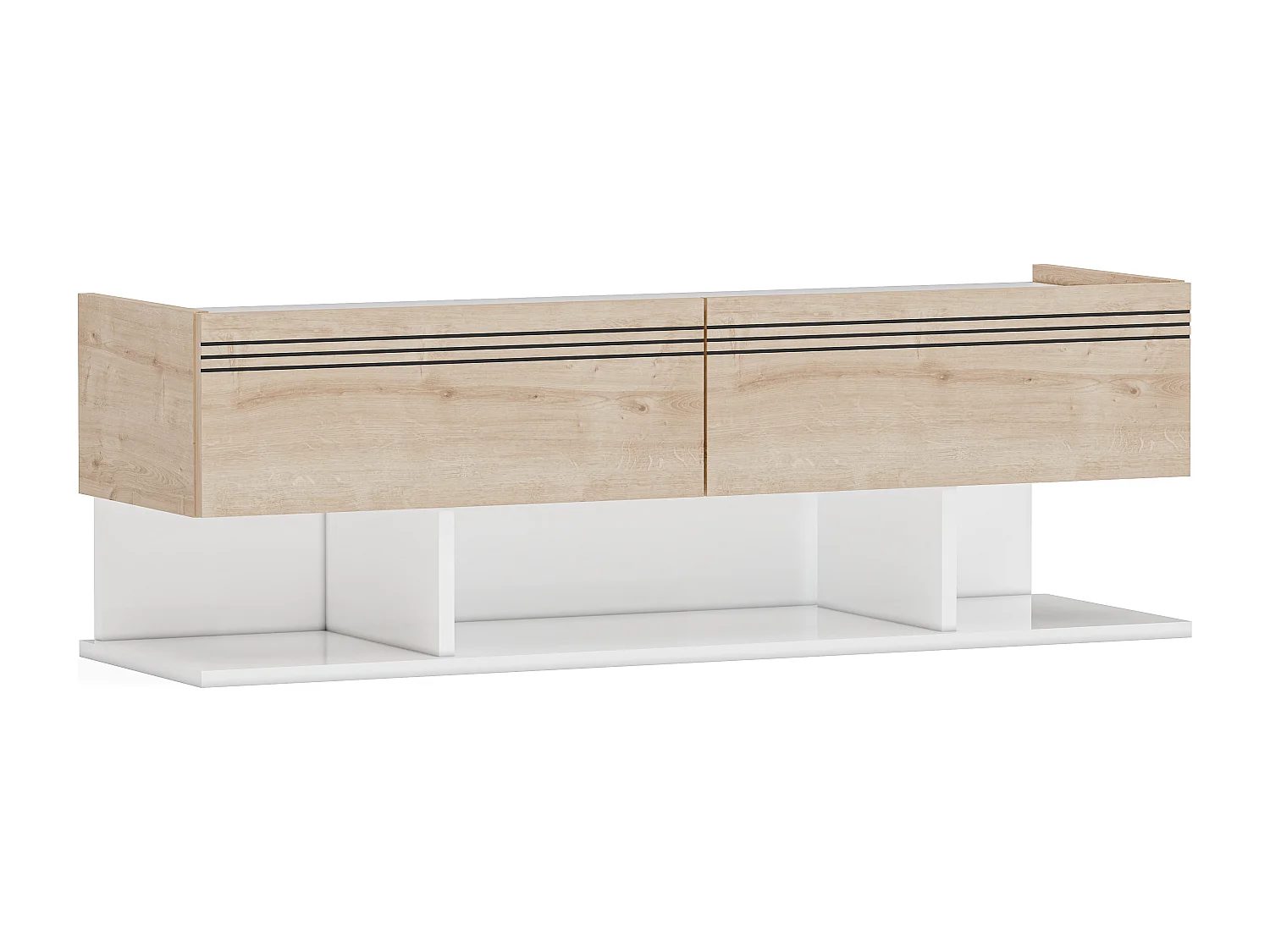 Meuble TV Kase de 120 cm - Armoires abattants (Blanc et Chêne)