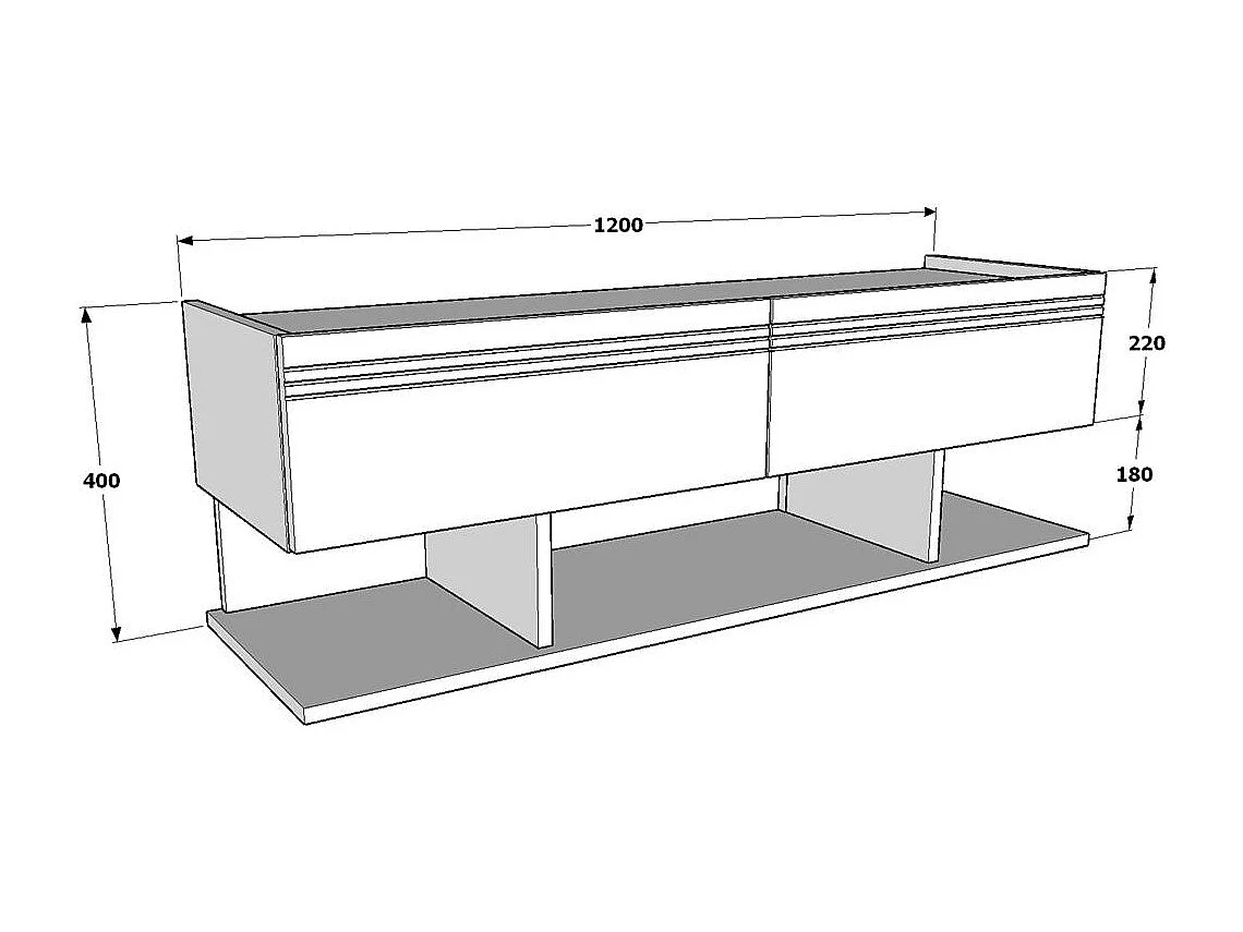 Meuble TV Kase de 120 cm - Armoires abattants (Blanc et Chêne)