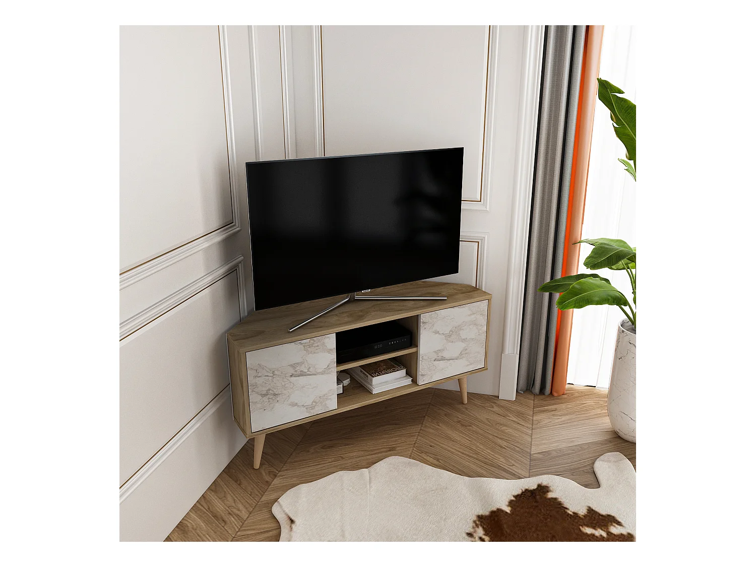 Eck-TV-Ständer Lesson Oud Weißer Marmor-Effekt