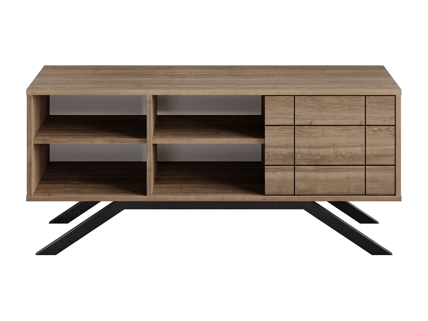 Meuble TV North 130 cm avec cabinet et étagès, pieds en métal (Noir et Noyer)