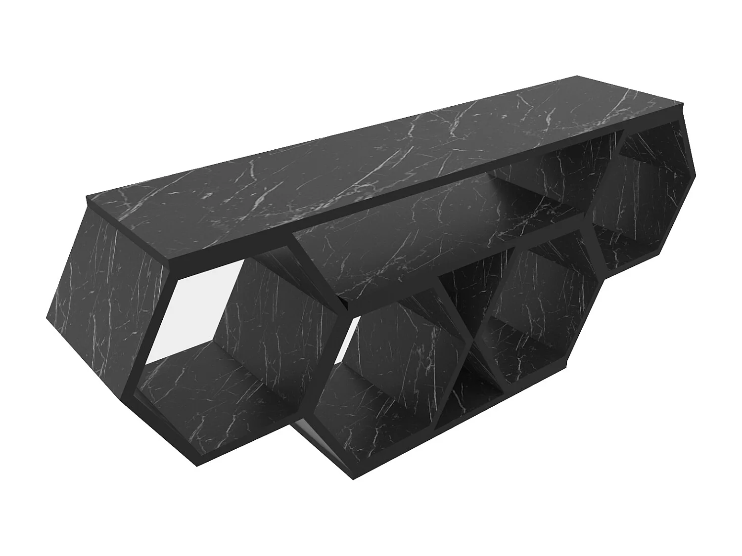 Meuble TV Bal compliments en forme de nid d'abeille, reversible (Effet marbre noir)