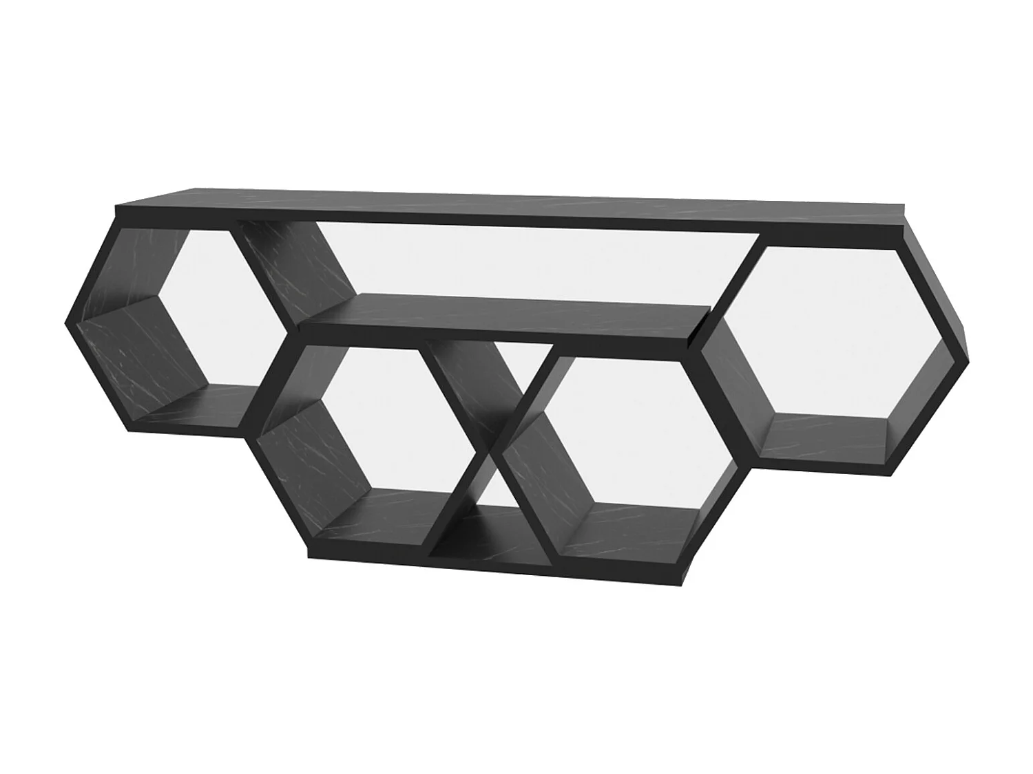 Meuble TV Bal compliments en forme de nid d'abeille, reversible (Effet marbre noir)