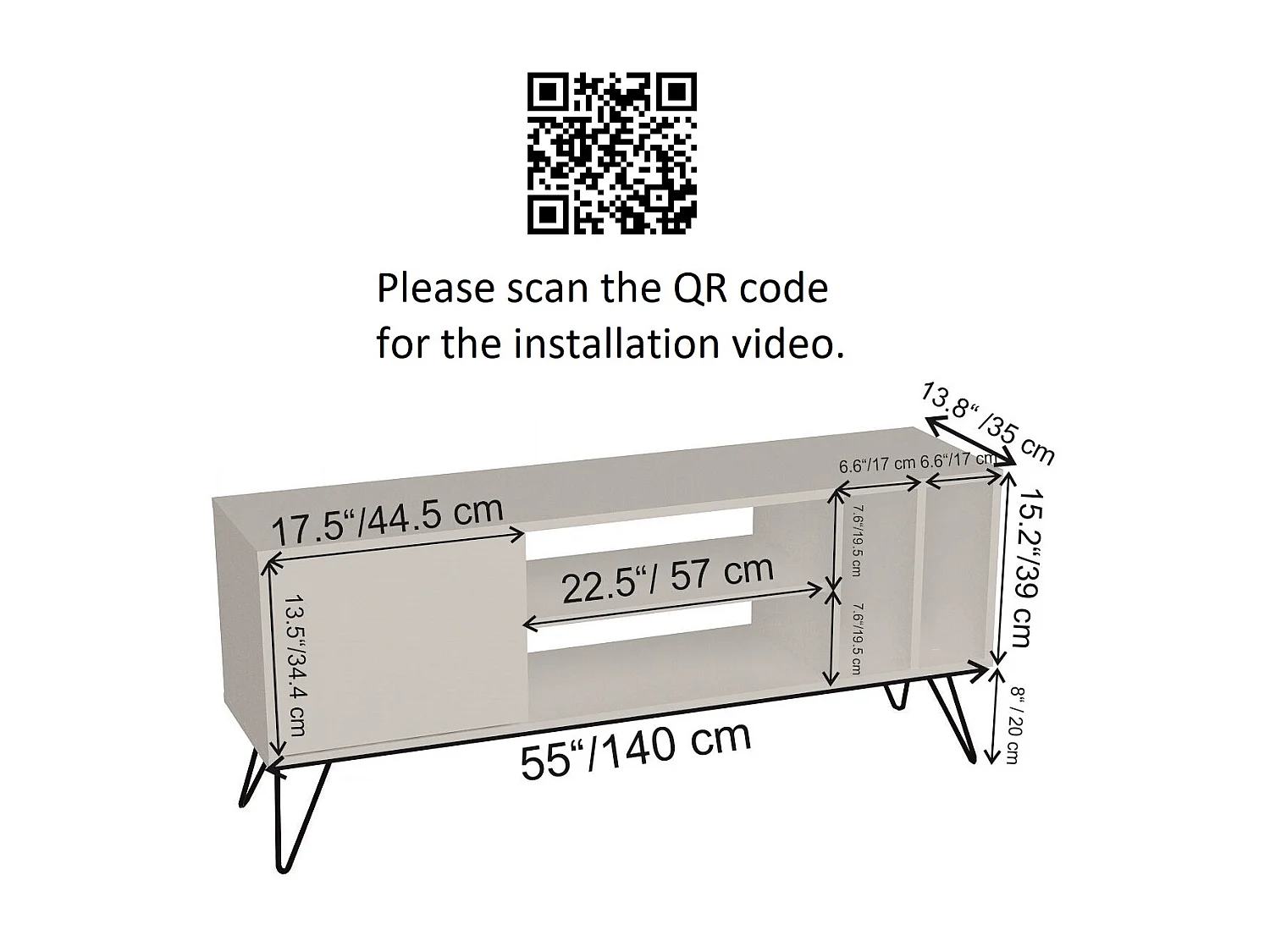 Meuble TV Mistico de 140 cm avec étagères ouvertes et armoire avec le pied en métal (Noyer et Blanc)