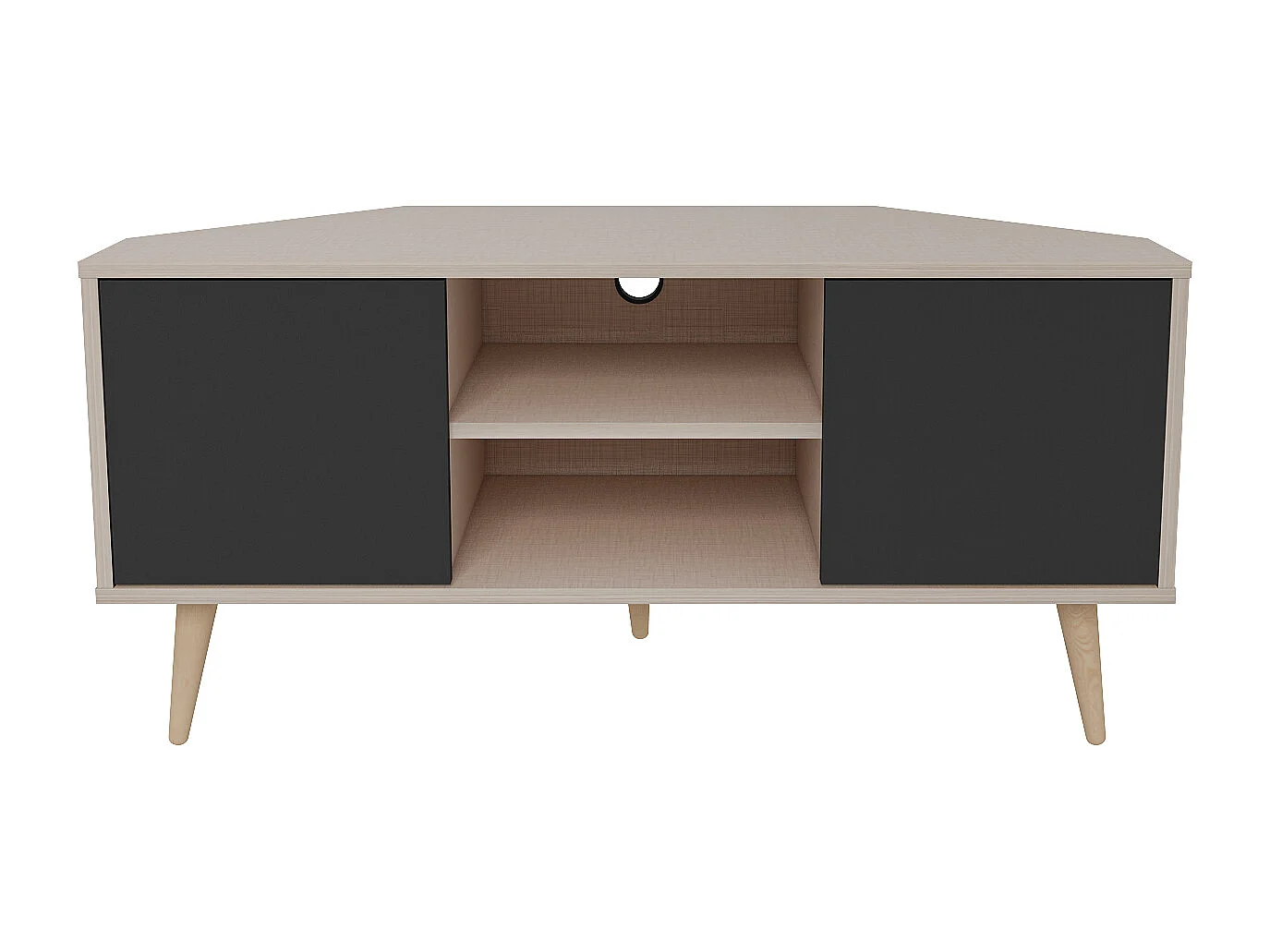 Meuble TV d'angle Lesson 120 cm 2 armoires et étagères ouvertes (Beige et Noir)