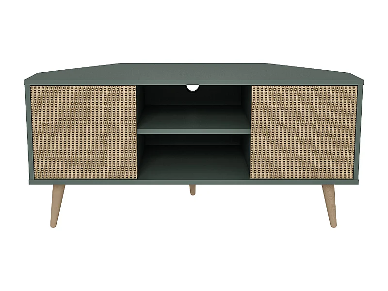 Eck-TV-Ständer Lesson Grün Rattan-Muster