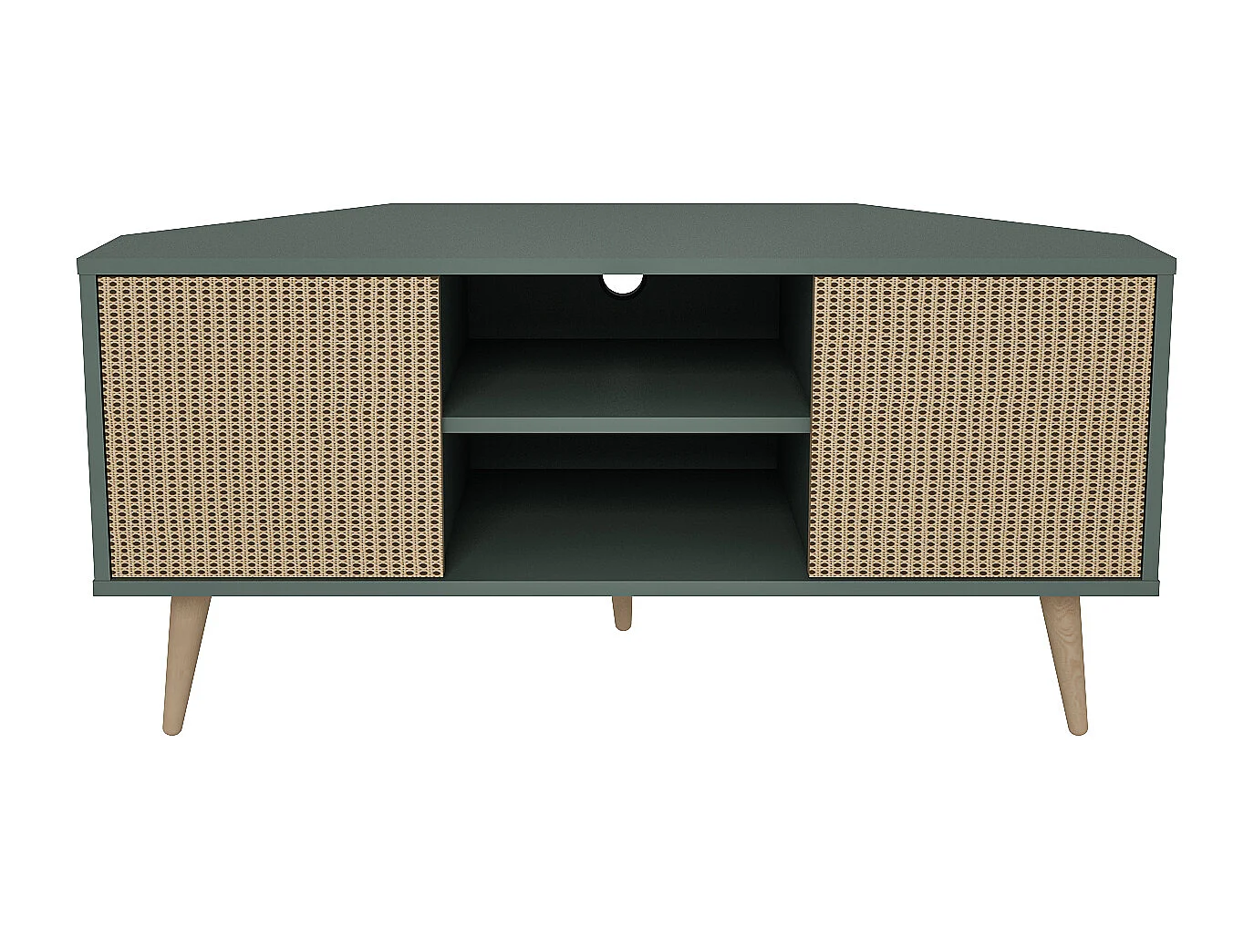 Eck-TV-Ständer Lesson Grün Rattan-Muster