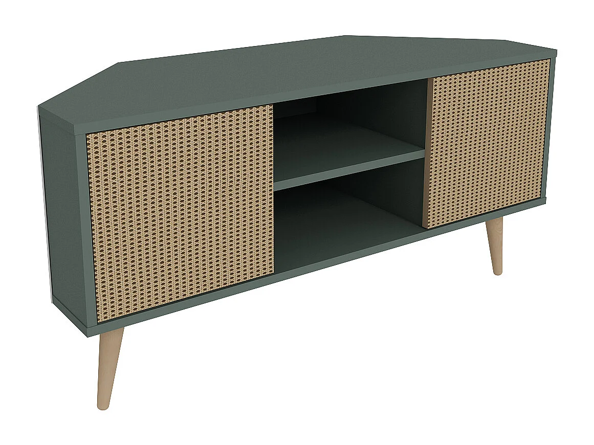 Eck-TV-Ständer Lesson Grün Rattan-Muster