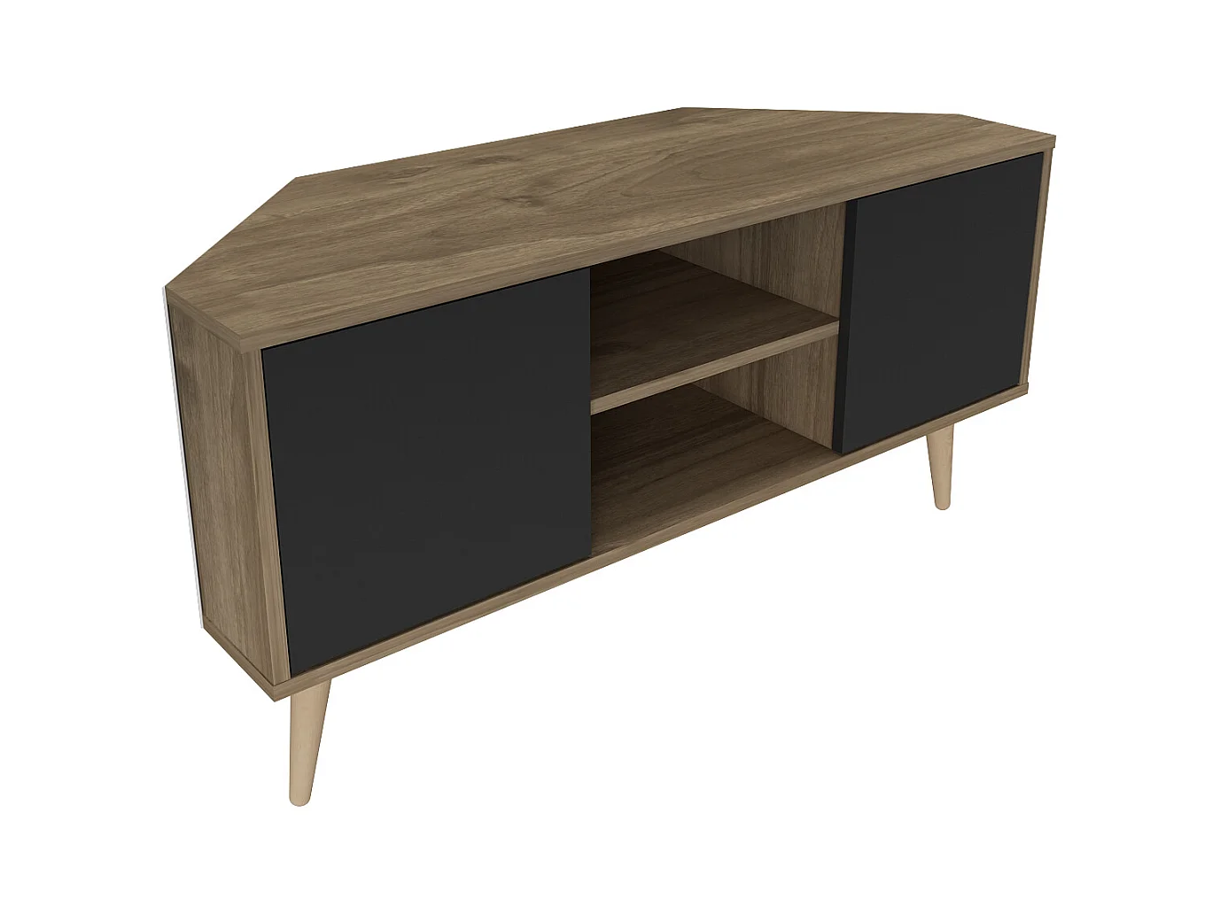 Eck-TV-Ständer Lesson Walnuss Schwarz