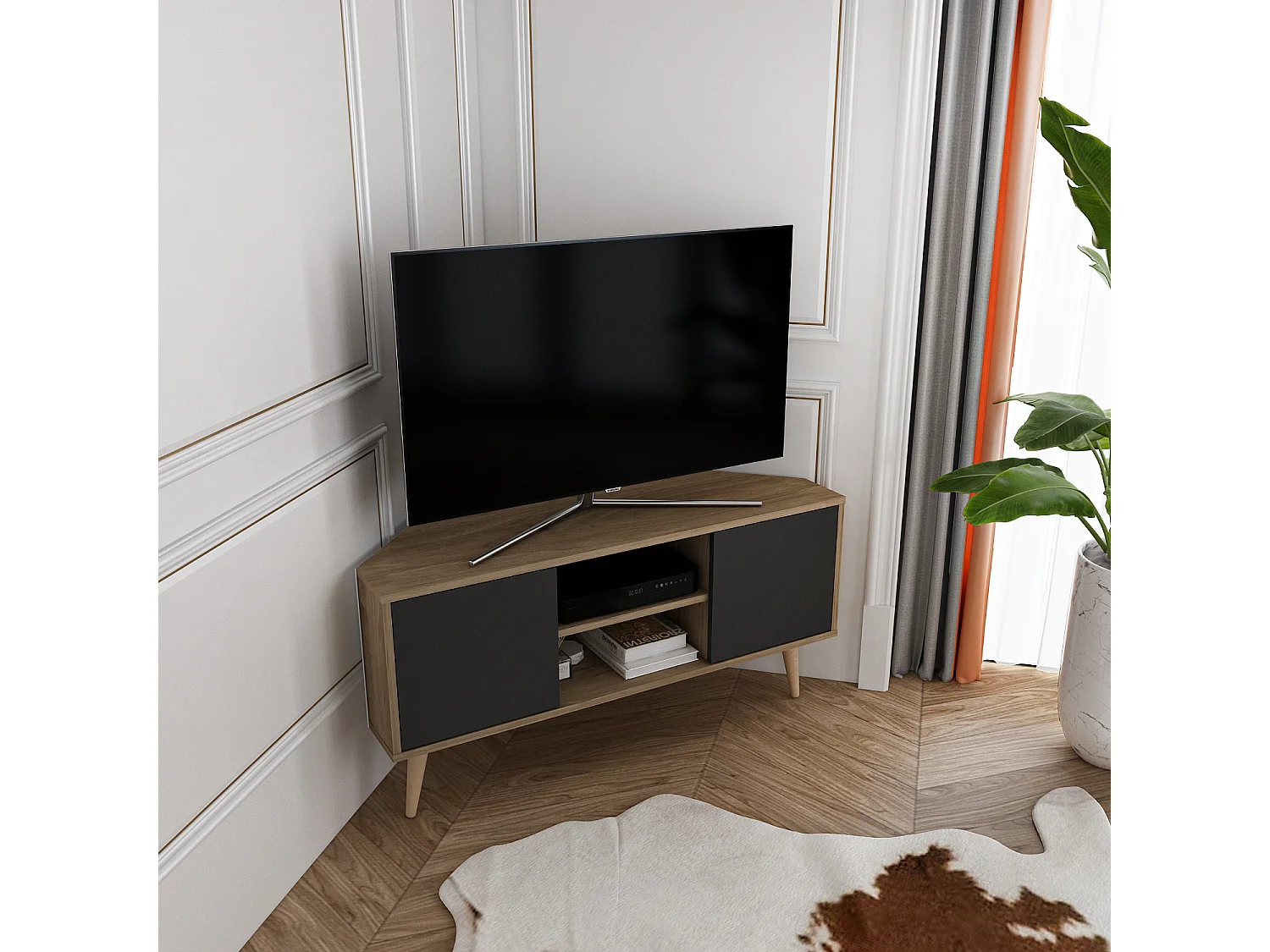 Eck-TV-Ständer Lesson Walnuss Schwarz