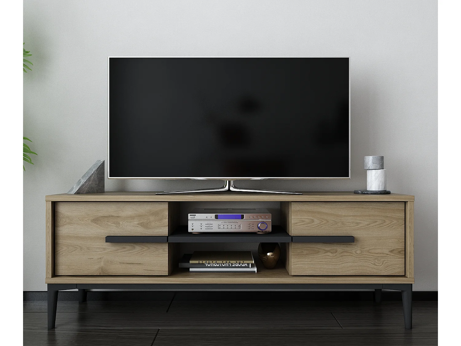 Decorotika Eslem TV Unit with Two Shelves and Two Cabinets
