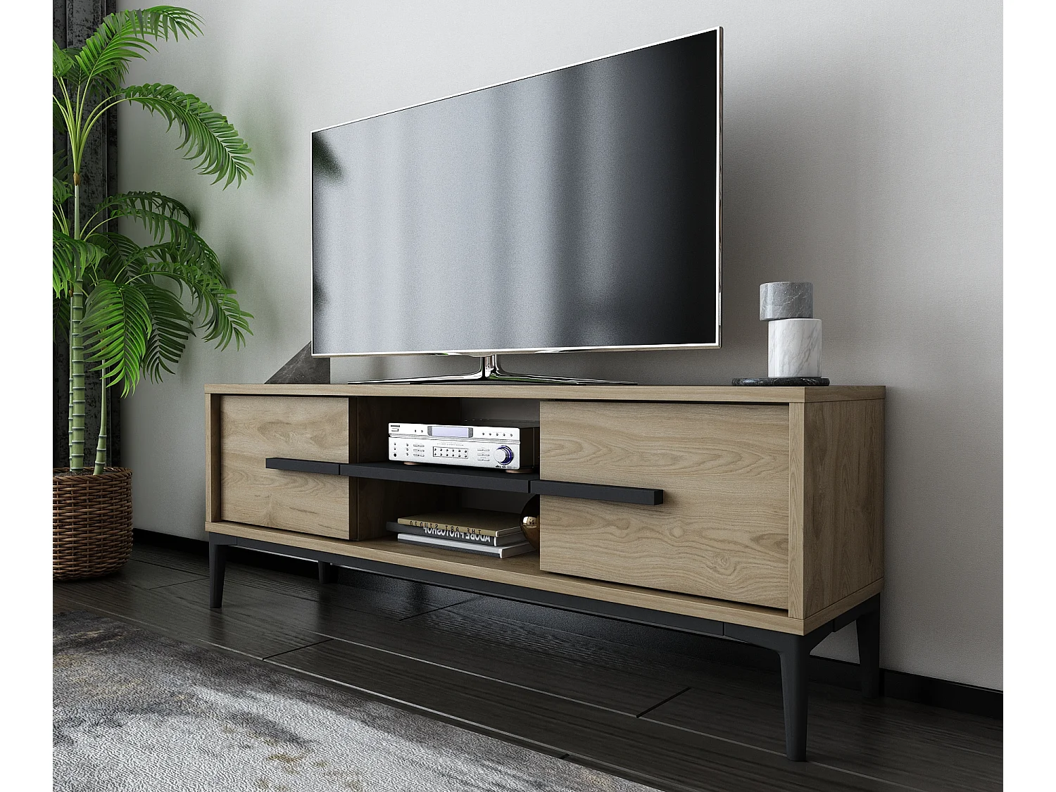 Decorotika Eslem TV Unit with Two Shelves and Two Cabinets