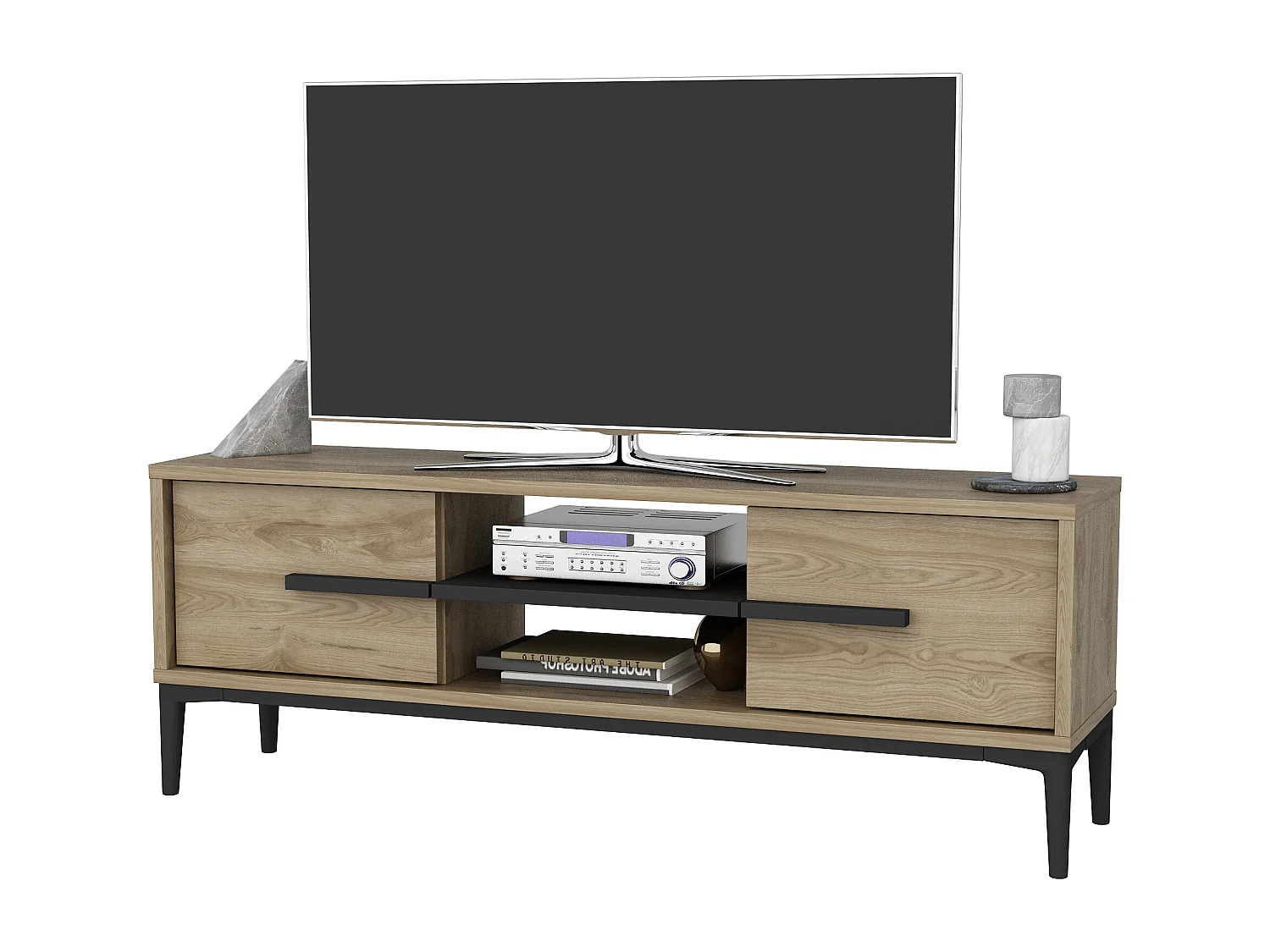 Decorotika Eslem TV Unit with Two Shelves and Two Cabinets