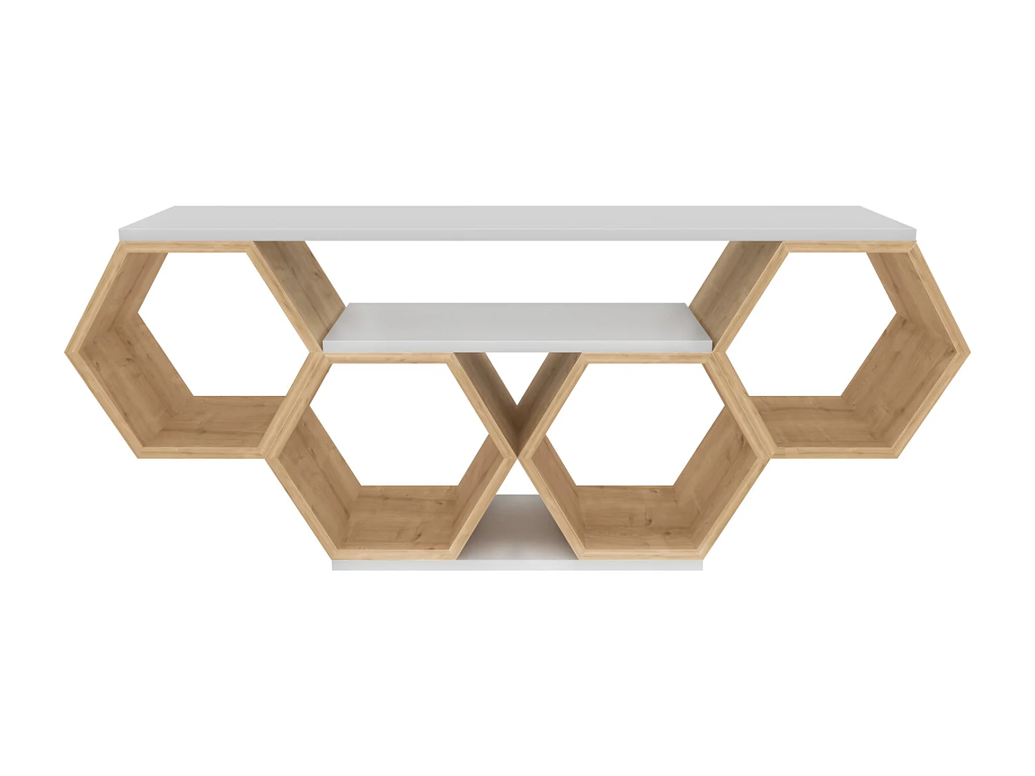 Meuble TV Bal compliments en forme de nid d'abeille, reversible (Chêne et Blanc)