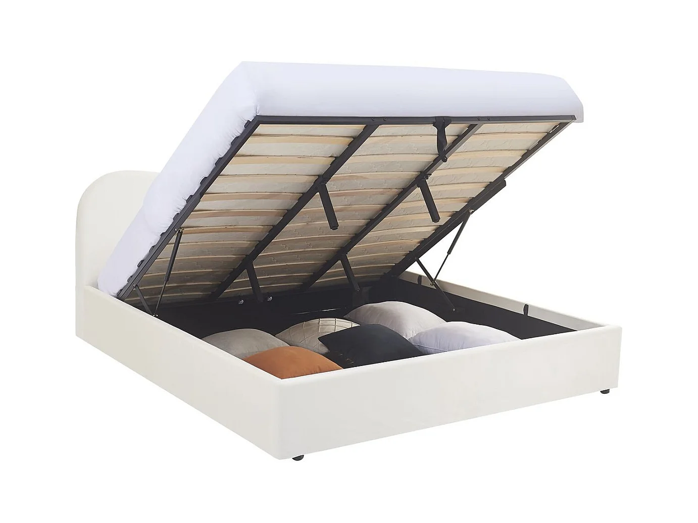 Lit coffre adulte 180x200 cm avec tête le lit matelassée en velours beige - Suzon