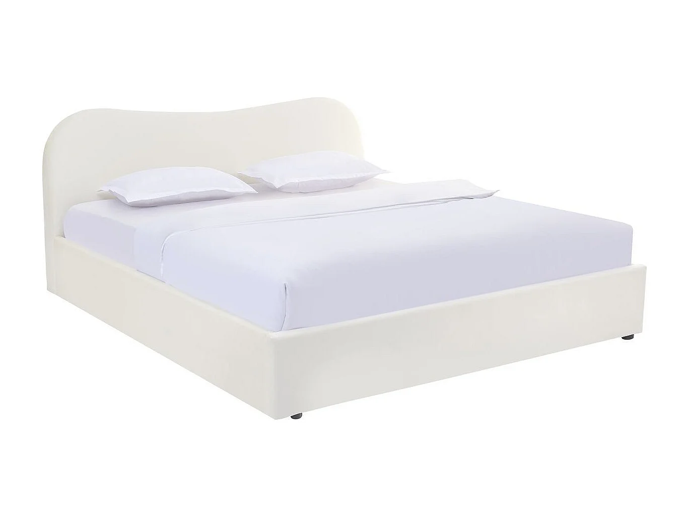 Lit coffre adulte 180x200 cm avec tête de lit matelassée en velours beige - Suzon
