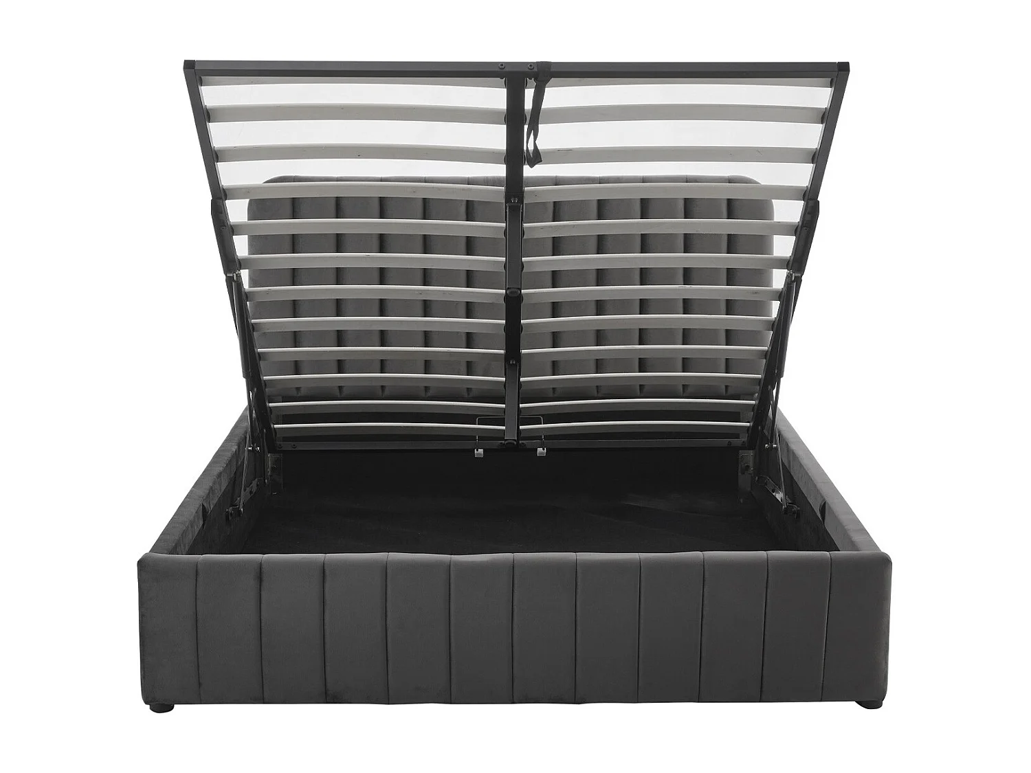 Lit coffre adulte 140x190 cm avec tête de lit capitonnée en velours gris - Ava