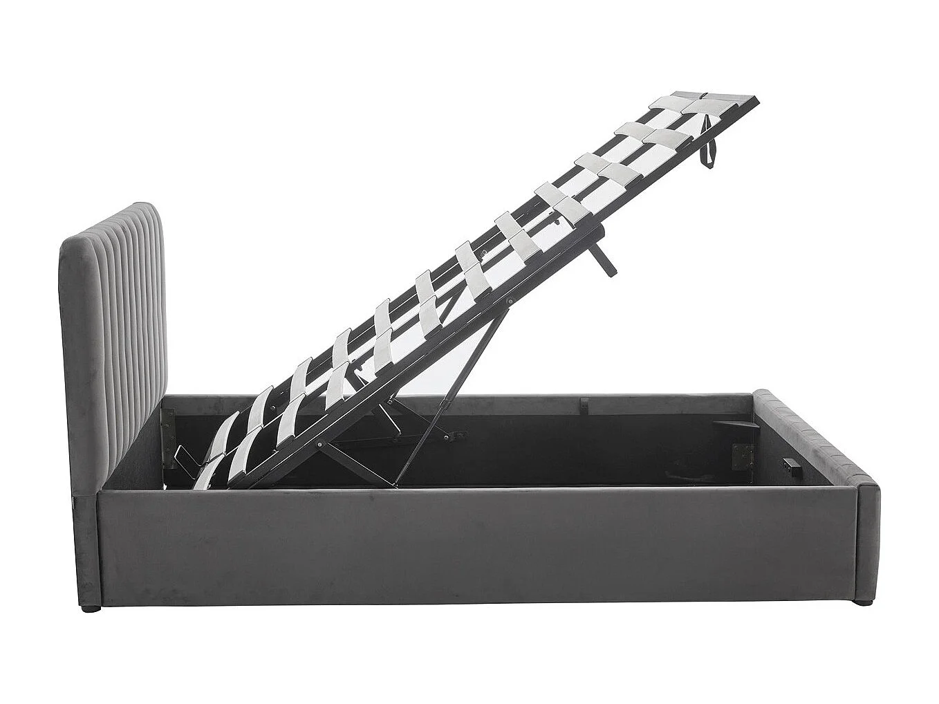 Lit coffre adulte 140x190 cm avec tête de lit capitonnée en velours gris - Ava