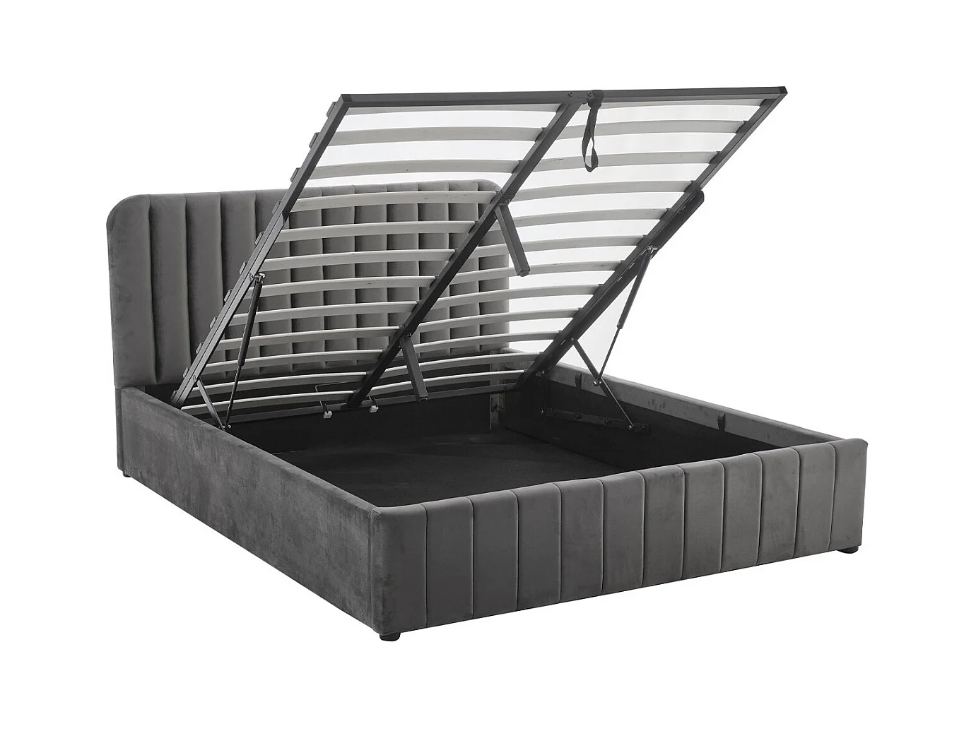 Lit coffre adulte 140x190 cm avec tête de lit capitonnée en velours gris - Ava
