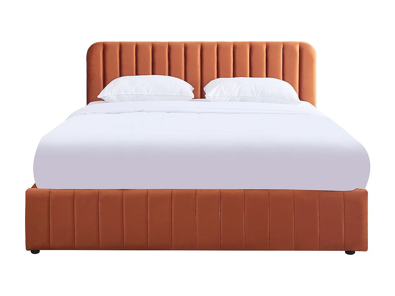 Lit coffre adulte 160x200 cm avec tête de lit capitonnée en velours terracotta - Ava