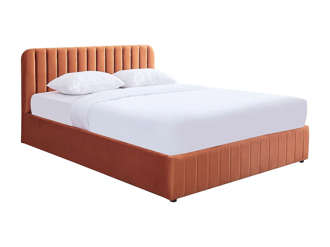 Lit coffre adulte 160x200 cm avec tête de lit capitonnée en velours terracotta - Ava