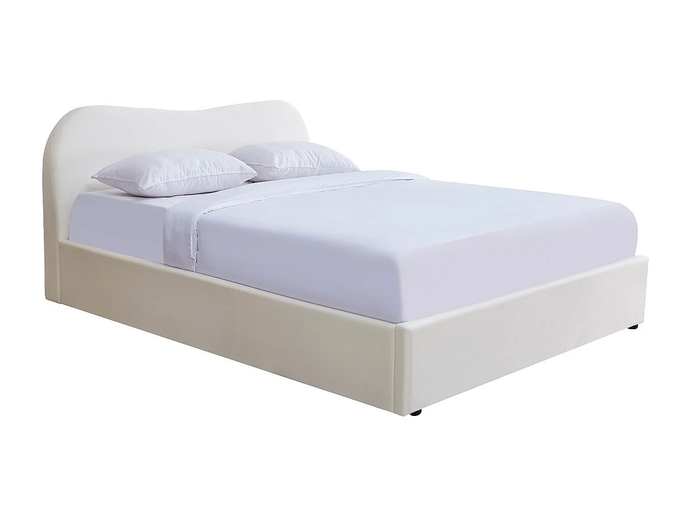 Lit coffre adulte 160x200 cm avec tête de lit matelassée en velours beige - Suzon