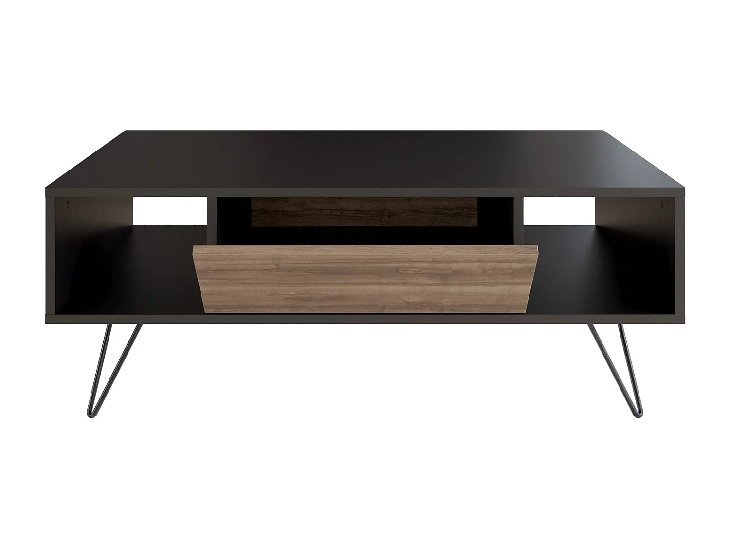 Table Basse Mistico avec le pieds en métal et armoire (Noir & Noyer)